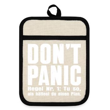 DON'T PANIC – The First Rule - Pot holders with rubber back - linen/black  - Front