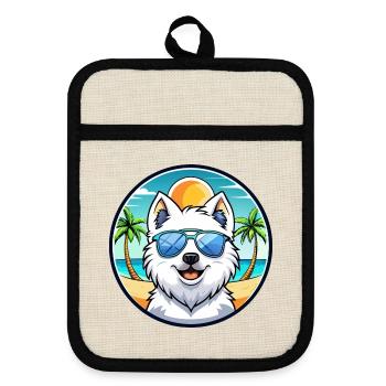 Japanischer Spitz Hund Rasse Cartoon Sonnenbrille Strand - Topflappen mit Gummirückseite - Leinen/Schwarz  - Vorne