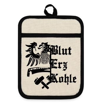 Blut Erz Kohle - Topflappen mit Gummirückseite - Leinen/Schwarz  - Vorne