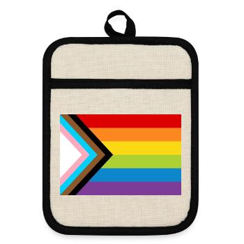 Drapeau de la fierté LGBT / Nouveau drapeau de progrès arc-en-ciel - Maniques avec dos en caoutchouc - lin/noir  - Devant