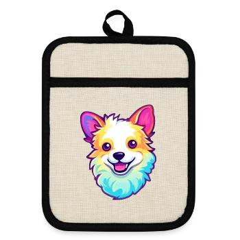 Spielzeug Deutscher Spitz Hunderasse Karikatur Kawaii Illustra - Topflappen mit Gummirückseite - Leinen/Schwarz  - Vorne