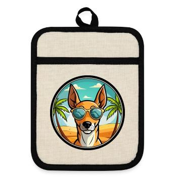 Podenco Ibizenco Hunderasse Cartoon Sonnenbrille Strand - Topflappen mit Gummirückseite - Leinen/Schwarz  - Vorne
