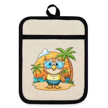 Eule Lustige Cartoon Sommer Strand Sonnenbrille - Topflappen mit Gummirückseite - Leinen/Schwarz  - Vorne