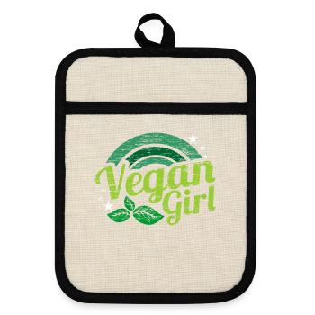 Veganerin Geschenk - Topflappen mit Gummirückseite - Leinen/Schwarz  - Vorne