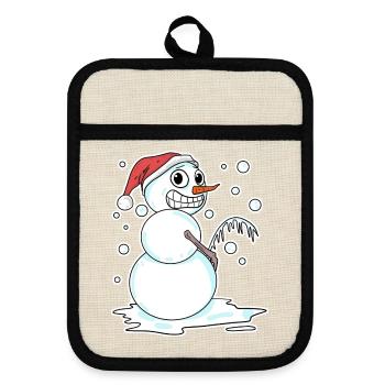 Schneemann lustig - Topflappen mit Gummirückseite - Leinen/Schwarz  - Vorne