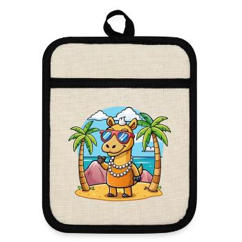 Camel Lustige Cartoon Sommer Strand Sonnenbrille - Topflappen mit Gummirückseite - Leinen/Schwarz  - Vorne