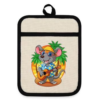 Drôle Rat Dessin Animé Plage D’été Lunettes De Soleil Guitare - Maniques avec dos en caoutchouc - lin/noir  - Devant