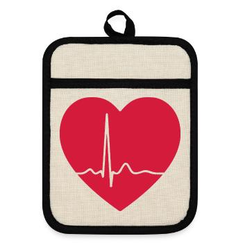 Herzschlag-EKG-Linie Medizinischer Pulswellen-Ikon-Vektor - Topflappen mit Gummirückseite - Leinen/Schwarz  - Vorne