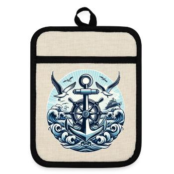 Anchor Steering Wheel Logo - Pot holders with rubber back - linen/black  - Front