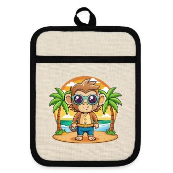Affe Lustige Cartoon Sommer Strand Sonnenbrille - Topflappen mit Gummirückseite - Leinen/Schwarz  - Vorne