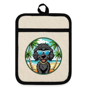 Schwarze russische Terrier Hunderasse Cartoon Sonnenbrille - Topflappen mit Gummirückseite - Leinen/Schwarz  - Vorne