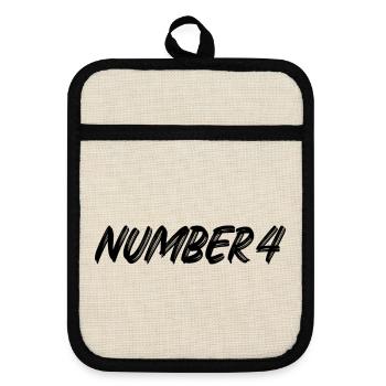 Number 4 - vier - vierter - vierte - 4 - Nummer 4 - Topflappen mit Gummirückseite - Leinen/Schwarz  - Vorne