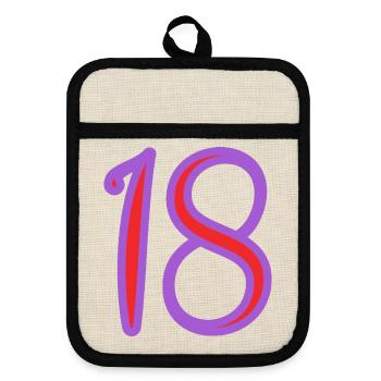 18. 18 YEARS OLD. 18th ANNIVERSARY. BIRTHDAY 18 YEARS. - Pot holders with rubber back - linen/black  - Front