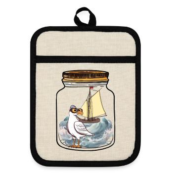 maritime, seagull, message in bottle, seagulls, sailing ship - Pot holders with rubber back - linen/black  - Front