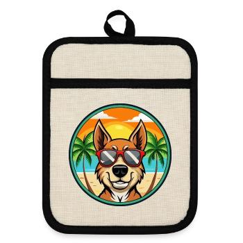 Litauischer Windhund Rasse Cartoon Sonnenbrille Strand - Topflappen mit Gummirückseite - Leinen/Schwarz  - Vorne