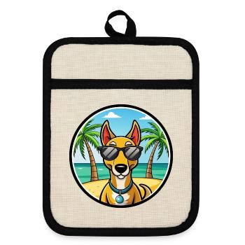 Russischer Harlekin Hund Rasse Cartoon Strand - Topflappen mit Gummirückseite - Leinen/Schwarz  - Vorne