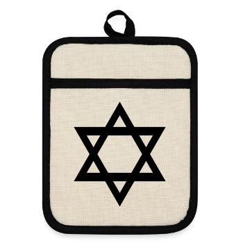 Solidarität, Israel, Davidstern - Topflappen mit Gummirückseite - Leinen/Schwarz  - Vorne