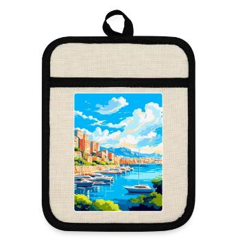 Monaco Côte d'Azur Frankreich Vintage Reiseplakat - Topflappen mit Gummirückseite - Leinen/Schwarz  - Vorne