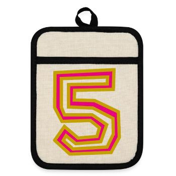 5. 5 YEARS. 5th ANNIVERSARY - Pot holders with rubber back - linen/black  - Front