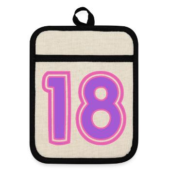 18. 18 JAHRE ALT. 18-JÄHRIGES JUBILÄUM. GEBURTSTAG 18 JAHRE. - Topflappen mit Gummirückseite - Leinen/Schwarz  - Vorne