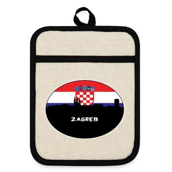 Zagreb Kroatien Flagge Skyline Silhouette Reisen - Topflappen mit Gummirückseite - Leinen/Schwarz  - Vorne