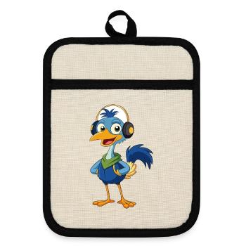 Emu Funny Cartoon Character Headphone Music - Pot holders with rubber back - linen/black  - Front