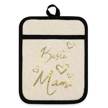 Beste Mami - Topflappen mit Gummirückseite - Leinen/Schwarz  - Vorne