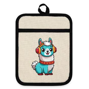 Lama Funny Cartoon Character Casquephone Musique - Maniques avec dos en caoutchouc - lin/noir  - Devant