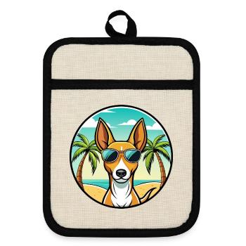Podenco Canario Hunderasse Cartoon Sonnenbrille Strand - Topflappen mit Gummirückseite - Leinen/Schwarz  - Vorne