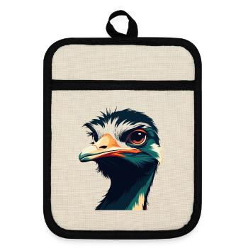 Ostrich Cartoon Character Colorful Pet Animal - Pot holders with rubber back - linen/black  - Front