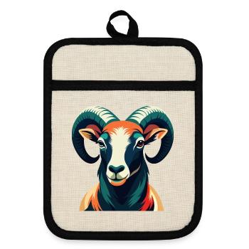 Ram Cartoon Figur Buntes Haustier Tier - Topflappen mit Gummirückseite - Leinen/Schwarz  - Vorne