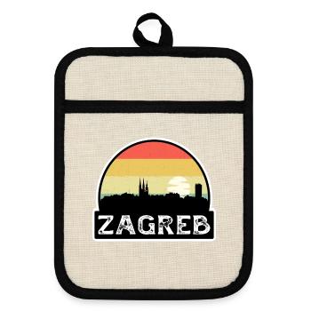 Zagreb, Kroatien, Flagge, Skyline, Reisesouvenir - Topflappen mit Gummirückseite - Leinen/Schwarz  - Vorne
