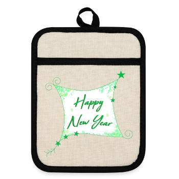Happy New Year Silvester - Topflappen mit Gummirückseite - Leinen/Schwarz  - Vorne