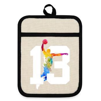 NUMBER 13 BASKETBALL 13TH BIRTHDAY - Pot holders with rubber back - linen/black  - Front