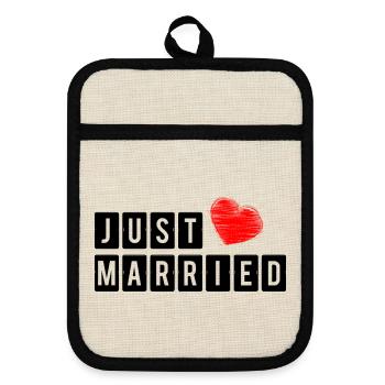 FRISCH VERHEIRATET. ICH LIEBE DICH. ICH LIEBE DICH. LIEBE. LIEBE. - Topflappen mit Gummirückseite - Leinen/Schwarz  - Vorne