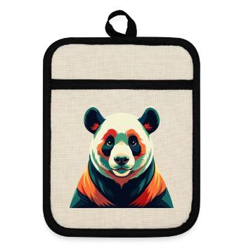 Panda Cartoon Character Colorful Pet Animal - Pot holders with rubber back - linen/black  - Front