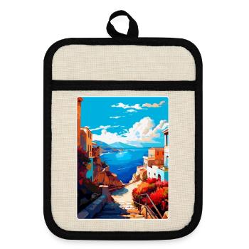 Crete Greece Vintage Travel Poster WPA Souvenir - Pot holders with rubber back - linen/black  - Front