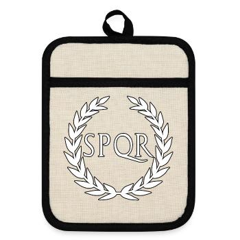 Roemer Rom Roemisch SPQR WEISS - Topflappen mit Gummirückseite - Leinen/Schwarz  - Vorne