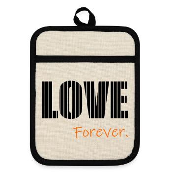 ICH LIEBE DICH. ICH LIEBE DICH. LIEBE. LIEBE. HERZ. - Topflappen mit Gummirückseite - Leinen/Schwarz  - Vorne