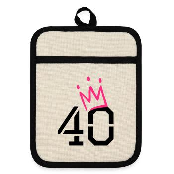 40 Krone - 40. Geburtstag - Topflappen mit Gummirückseite - Leinen/Schwarz  - Vorne