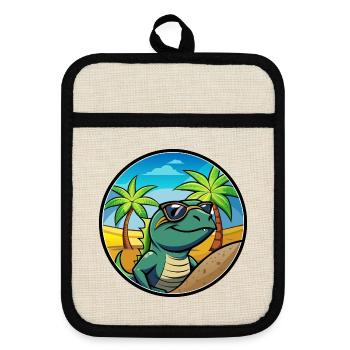 Lézard Drôle Dessin Animé Plage D’été Lunettes De Soleil Cool - Maniques avec dos en caoutchouc - lin/noir  - Devant