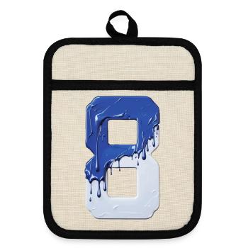 NR. 8 NUMMER 8 BLAU WEIß 8. GEBURTSTAG - Topflappen mit Gummirückseite - Leinen/Schwarz  - Vorne