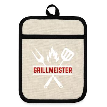 grillmeister - Topflappen mit Gummirückseite - Leinen/Schwarz  - Vorne