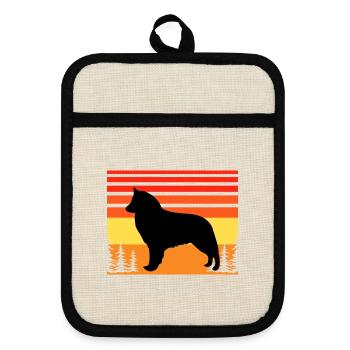 Belgischer Schäferhund Groenendael Hund Silhouette Retro - Topflappen mit Gummirückseite - Leinen/Schwarz  - Vorne