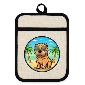 Miniatur Shar Pei Hunderasse Cartoon Sonnenbrille - Topflappen mit Gummirückseite - Leinen/Schwarz  - Vorne