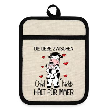 Onkel Nichte Liebe Spruch Kuh Kühe Familie - Topflappen mit Gummirückseite - Leinen/Schwarz  - Vorne