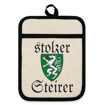 Stolzer Steirer Wappen Steiermark Spruch Geschenk - Topflappen mit Gummirückseite - Leinen/Schwarz  - Vorne