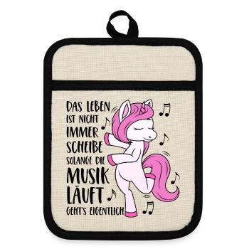 Einhorn Musik - Das Leben ist nicht immer Scheiße - Topflappen mit Gummirückseite - Leinen/Schwarz  - Vorne