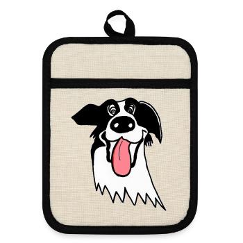 Border Collie mignon - Maniques avec dos en caoutchouc - lin/noir  - Devant