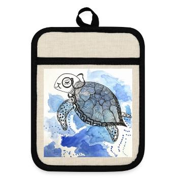 Schildkröte Monokel Illustration Watercolor - Topflappen mit Gummirückseite - Leinen/Schwarz  - Vorne